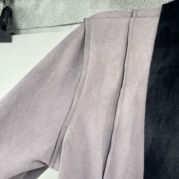 RAIN Women’s Grey Black Faux Suede Waterfall Drape Open Front Jacket Size Small - Picture 5 of 16